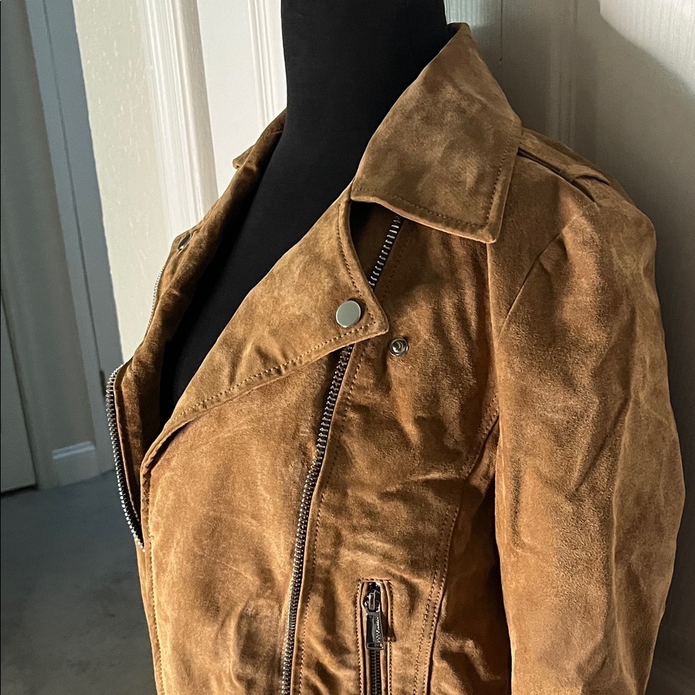 BCBGeneration Camel Brown Suede Leather Moto Jacket Extra Small - Picture 3 of 6